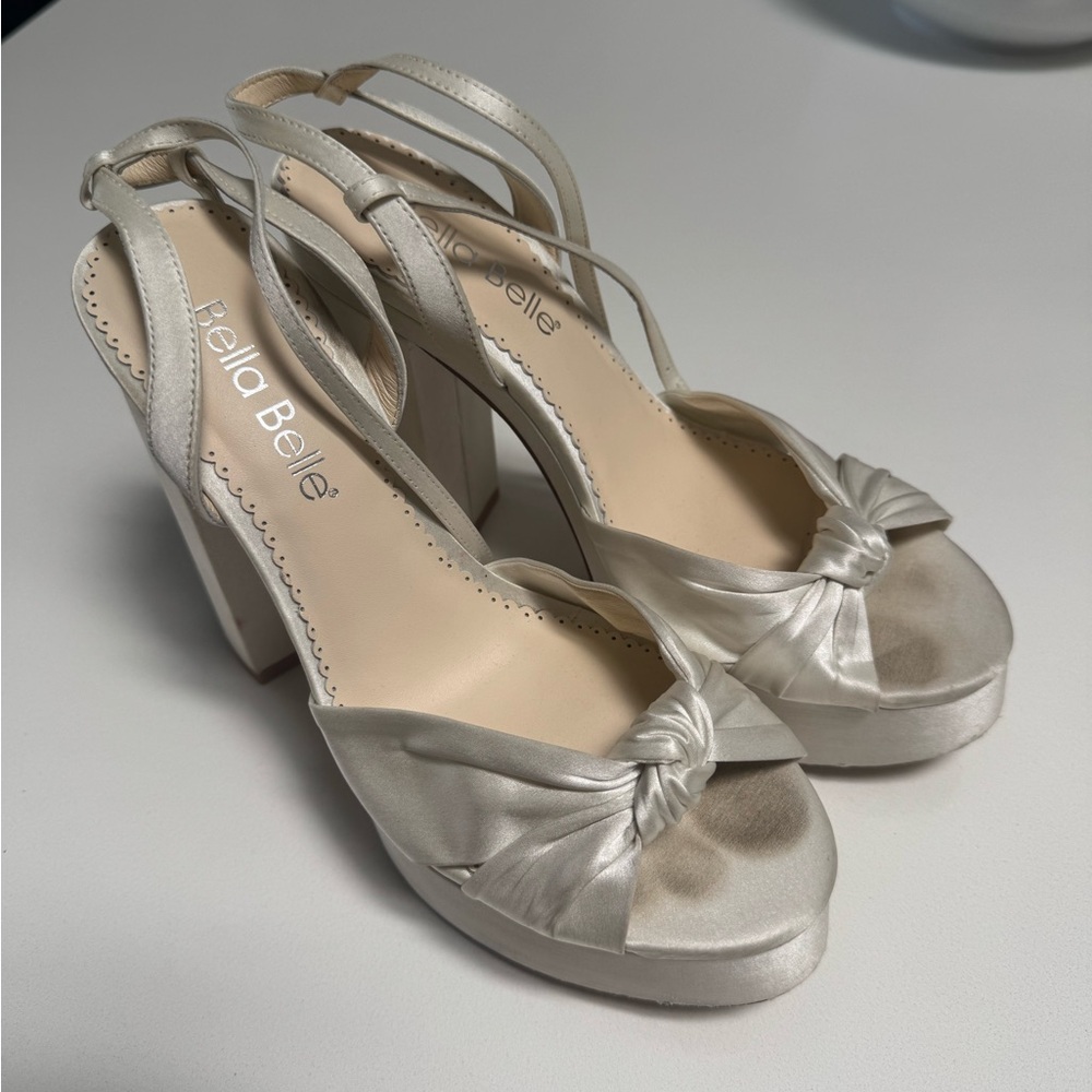 Bella Belle Ivory Satin Knot Platform Heels